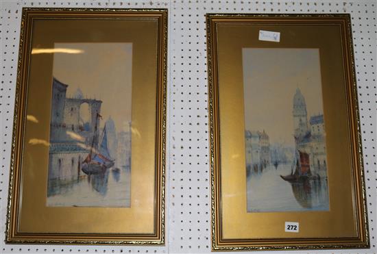 A pair of Venetian canal scenes & and a pair of mountain lake scenes, watercolour